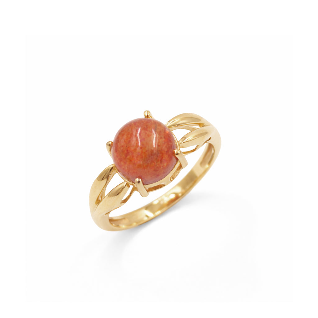 Sunstone Round Cabochon Designer Modern V Shape Band Ring