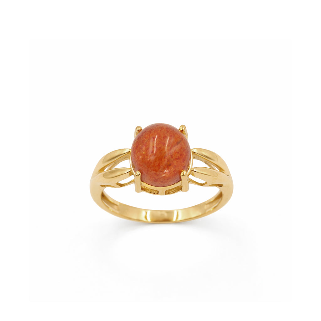 Sunstone Round Cabochon Designer Modern V Shape Band Ring