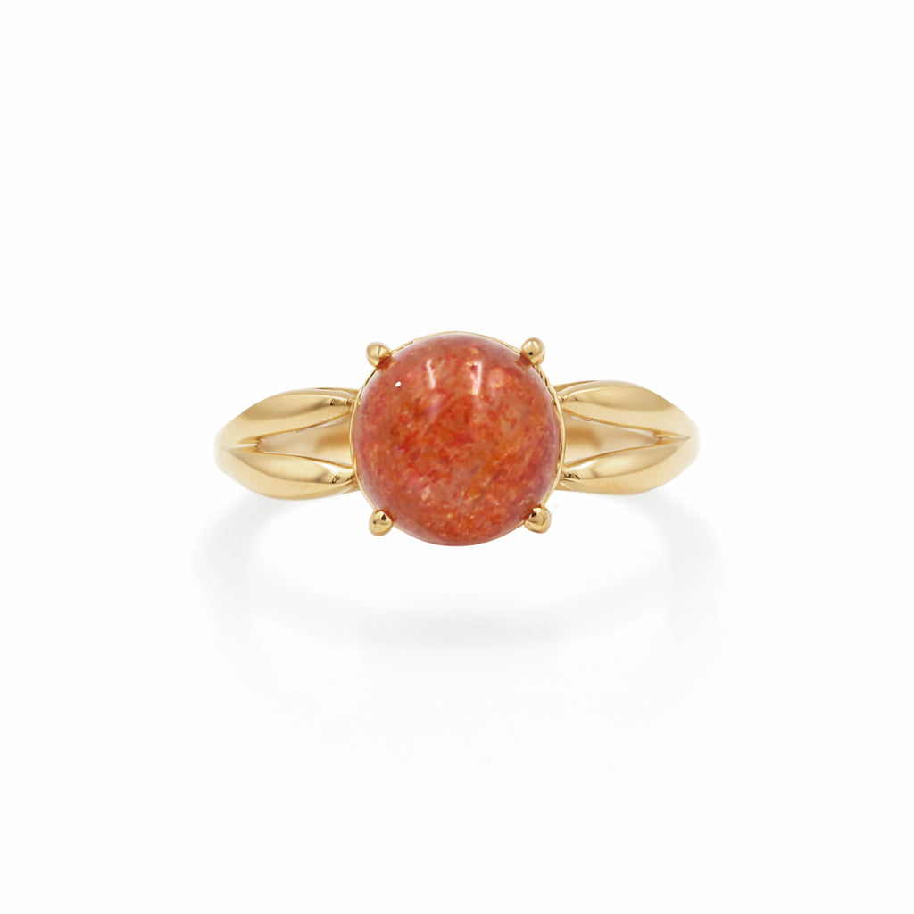 Sunstone Round Cabochon Designer Modern V Shape Band Ring