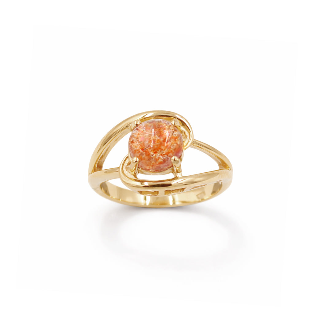Sunstone Round Cabochon Two Layer Designer Ring