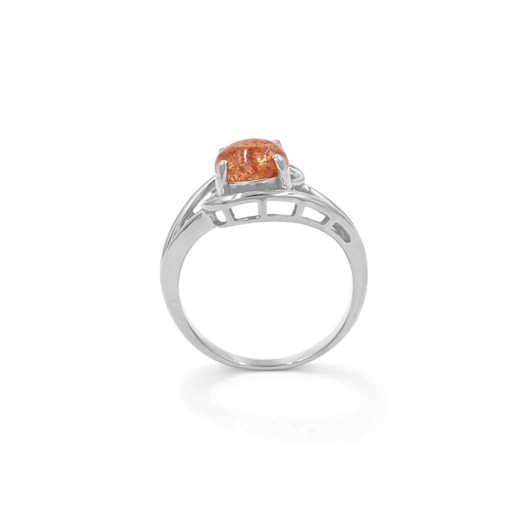 Sunstone Round Cabochon Two Layer Designer Ring