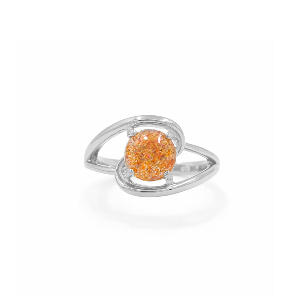 Sunstone Round Cabochon Two Layer Designer Ring