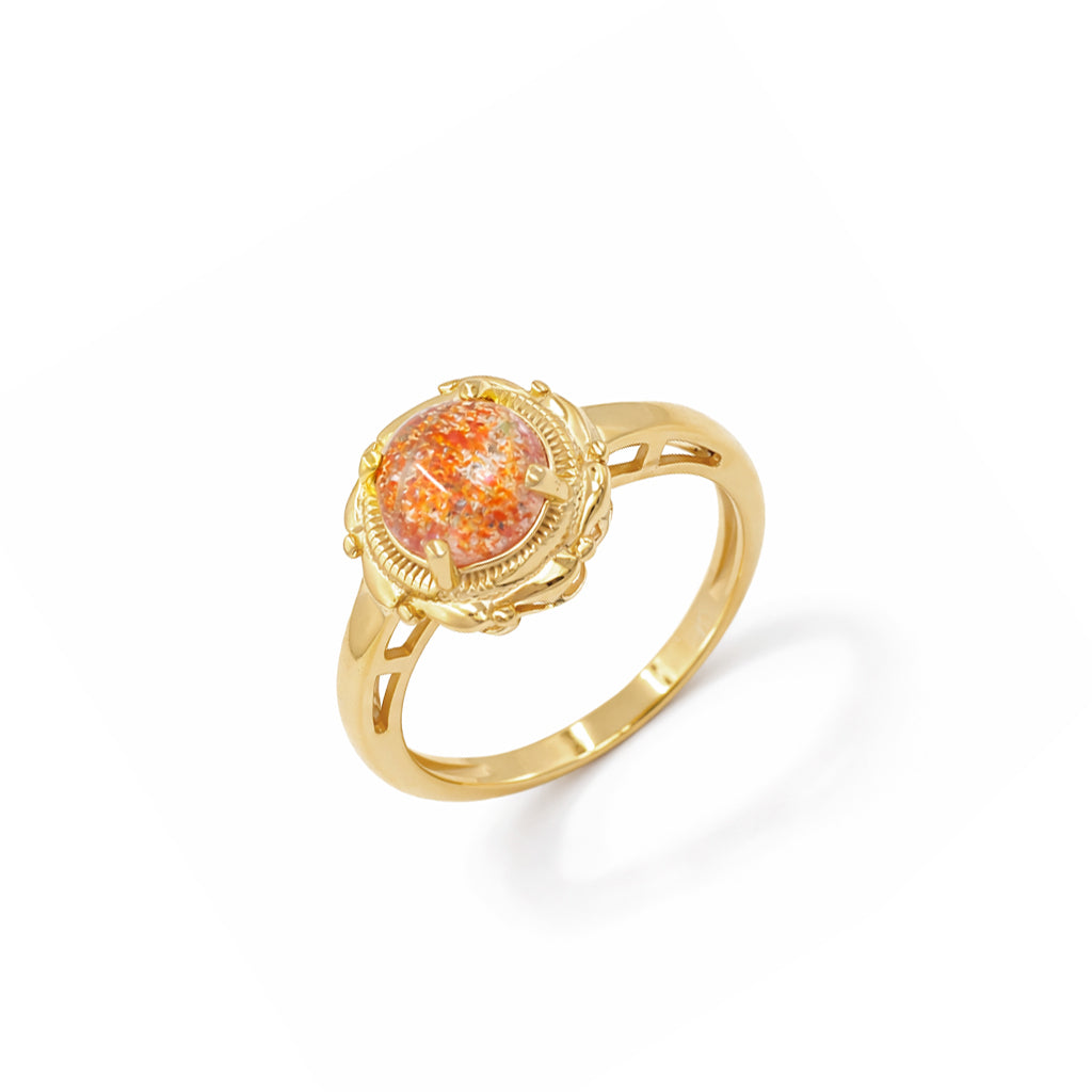 Sunstone Round Cabochon Rope Pattern Circle Designer Ring