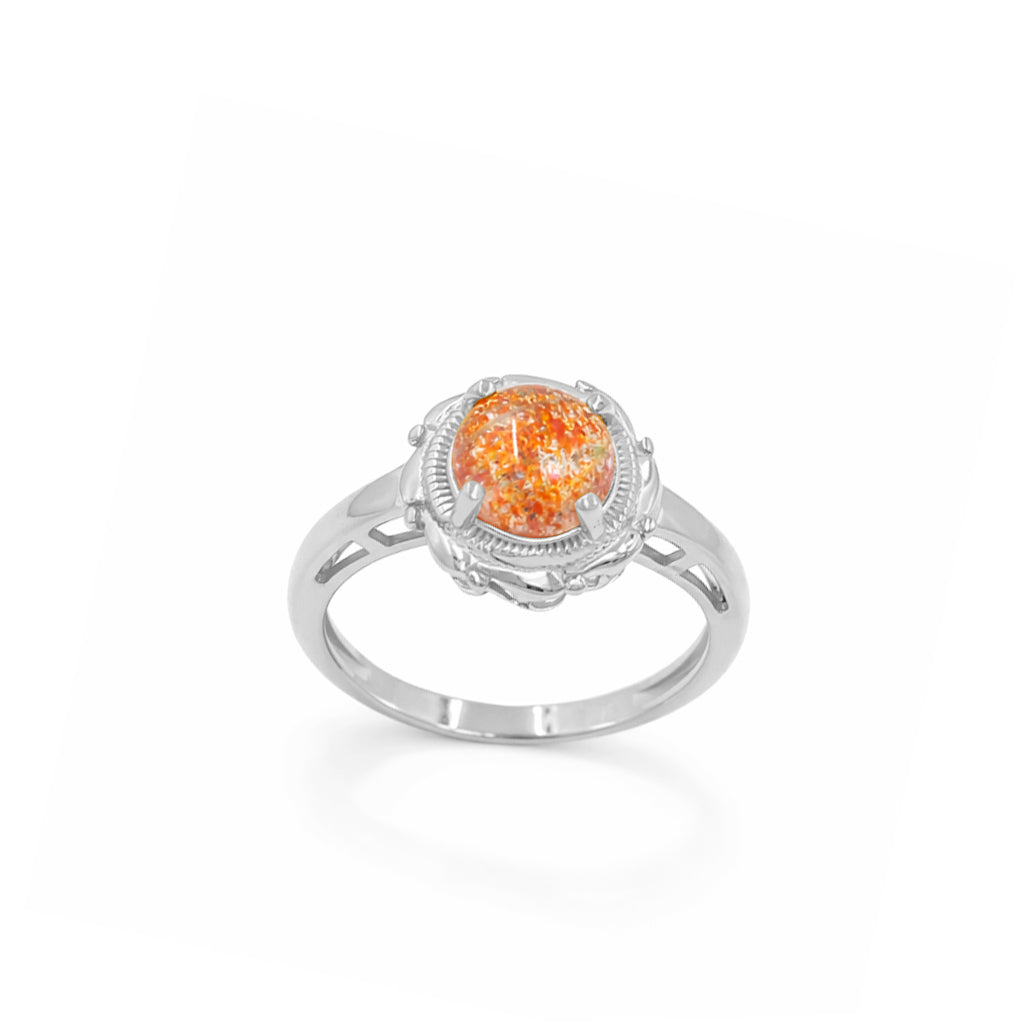 Sunstone Round Cabochon Rope Pattern Circle Designer Ring