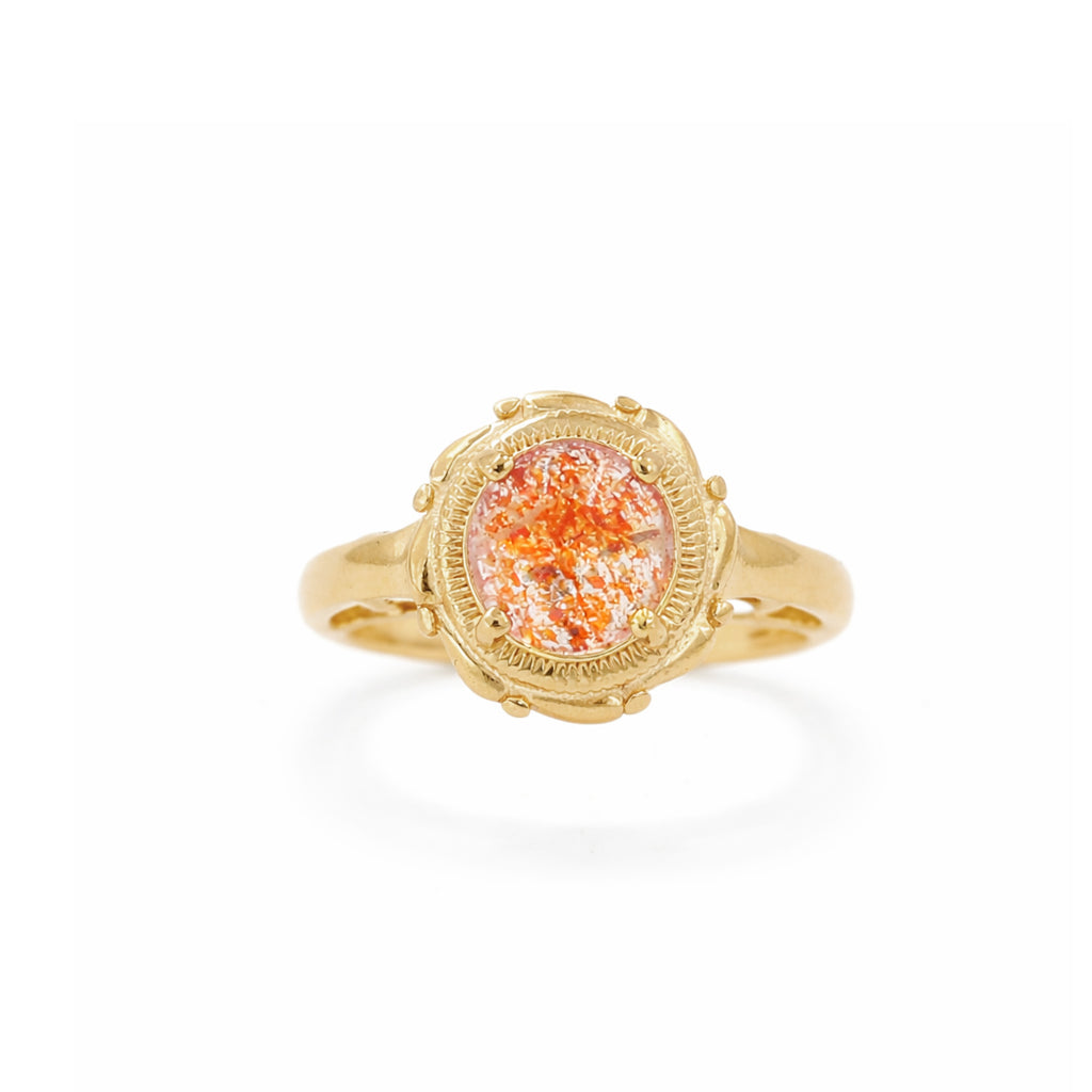 Sunstone Round Cabochon Rope Pattern Circle Designer Ring