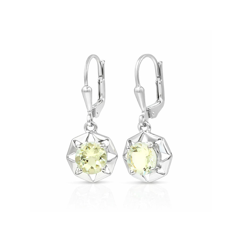 Yellow Aquamarine Round Cut Octagon Universe Pattern Designer Earrings