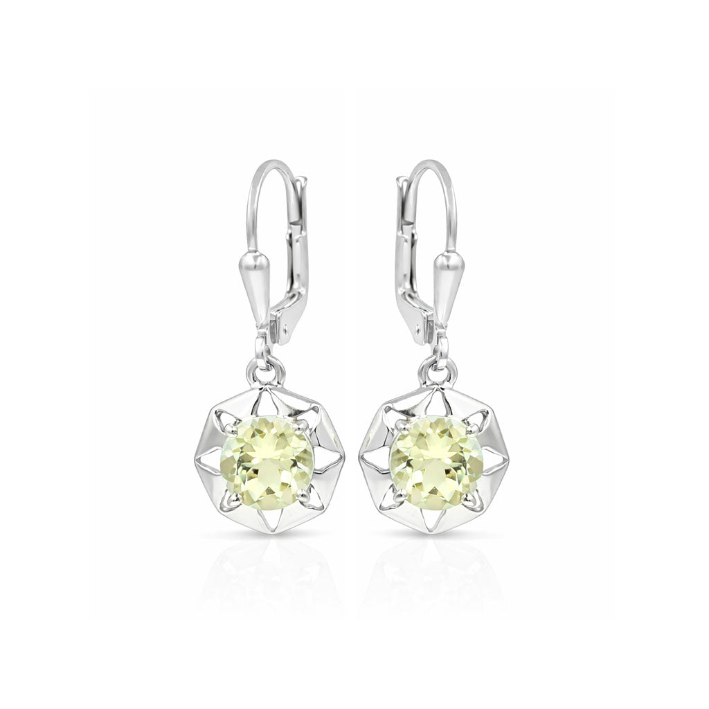 Yellow Aquamarine Round Cut Octagon Universe Pattern Designer Earrings