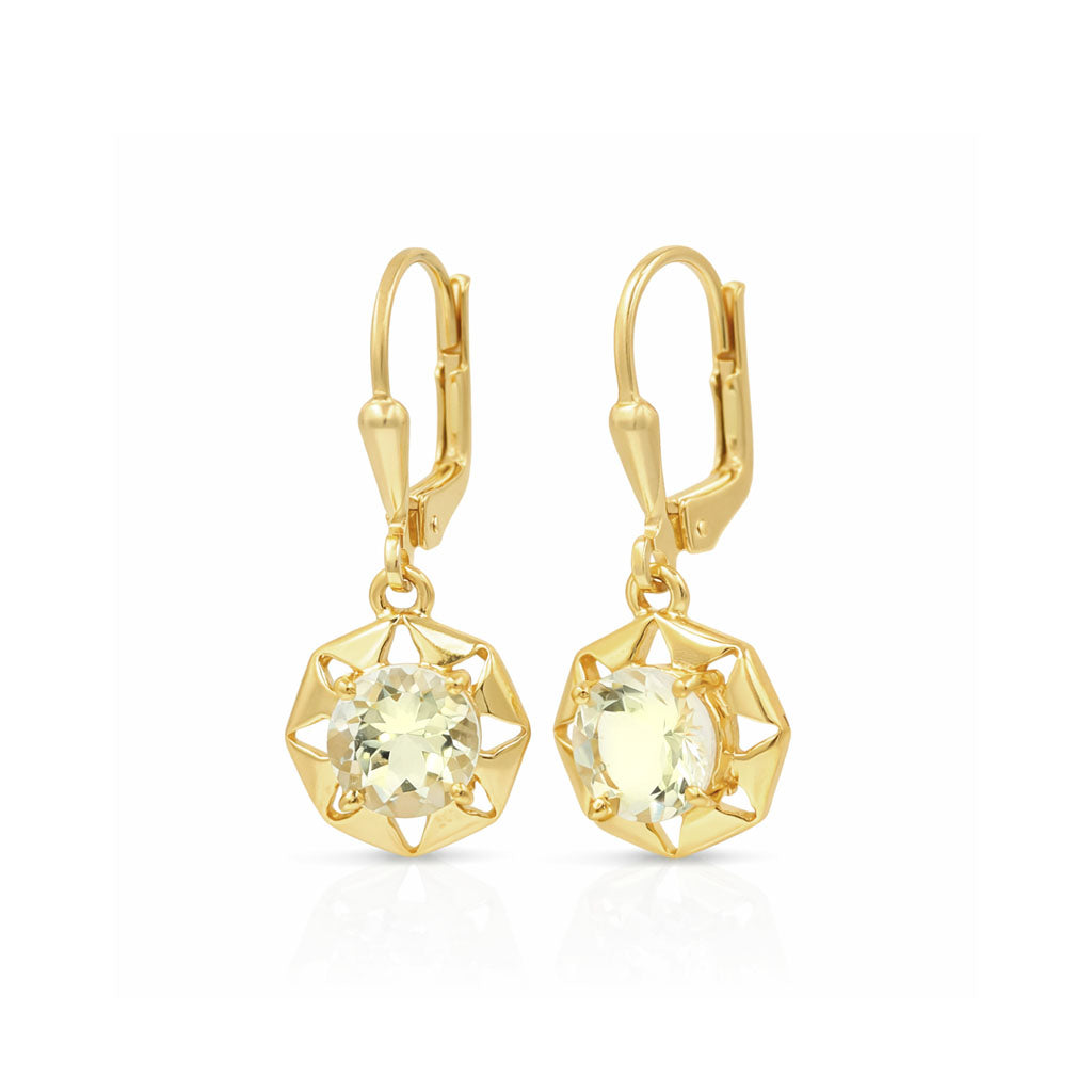 Yellow Aquamarine Round Cut Octagon Universe Pattern Designer Earrings