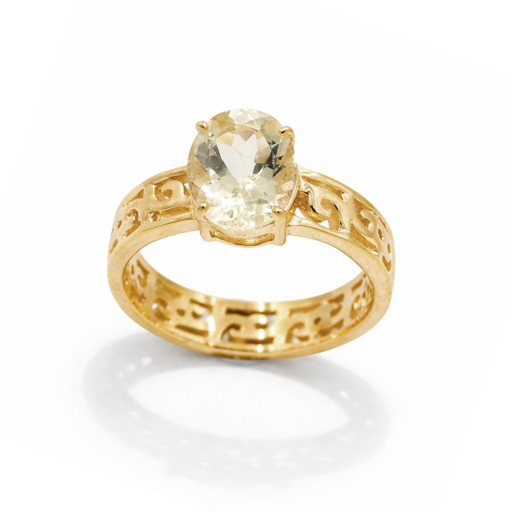 Yellow Aquamarine Oval Cut Emboss Band Designer Ring in 925 Sterling Silver