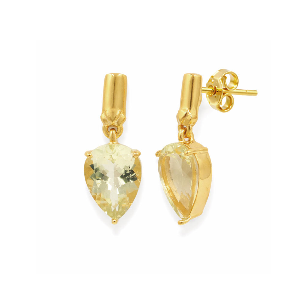 Yellow Aquamarine Pear Cut Fancy Designer Earrings in 925 Sterling Silver