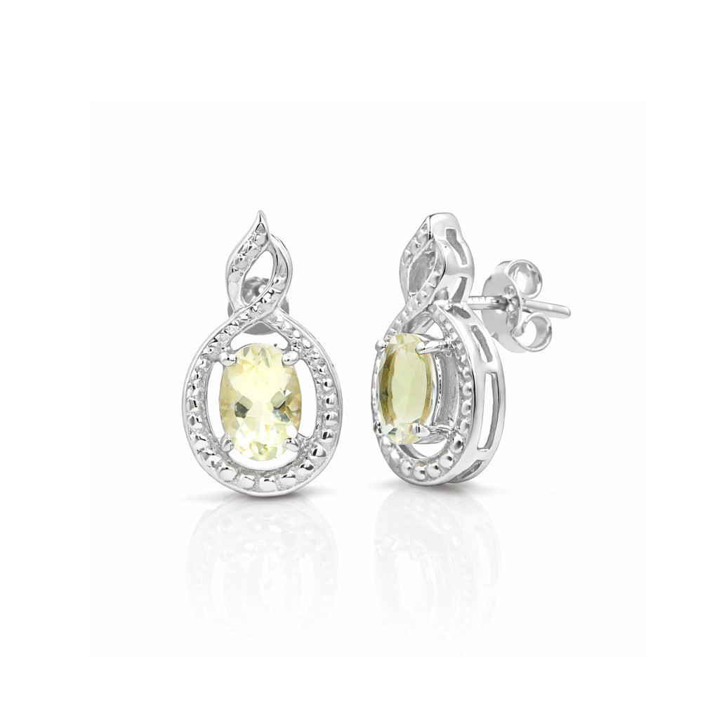 Yellow Aquamarine Oval Cut Vintage Inspired Stud Earrings in 925 Sterling Silver Dotted Surround Design