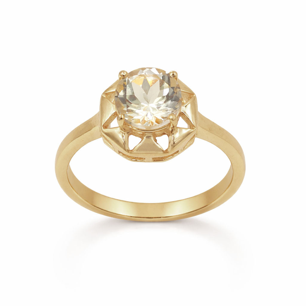 Yellow Aquamarine Round Cut Universal Pattern Designer Ring in 925 Sterling Silver