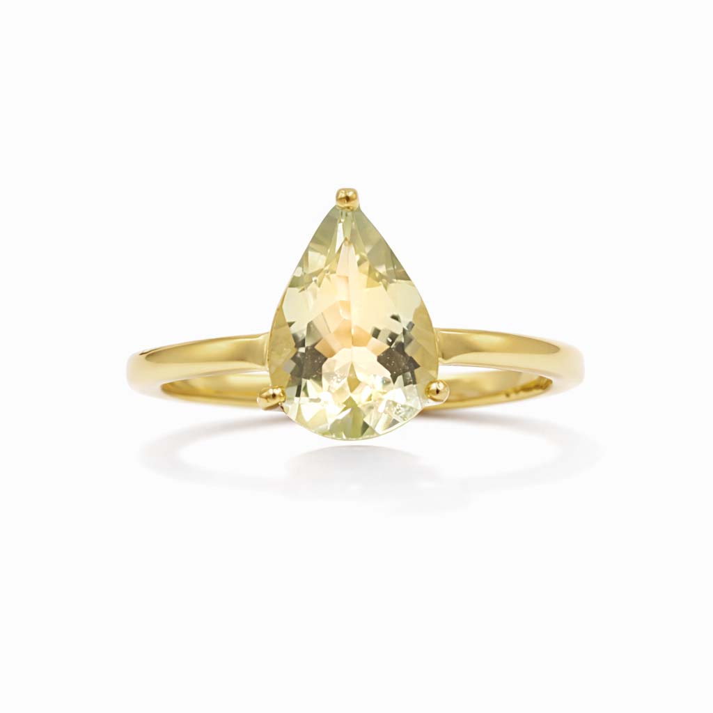 Yellow Aquamarine Pear Cut Solitaire Ring in 925 Sterling Silver Classic Minimal Design