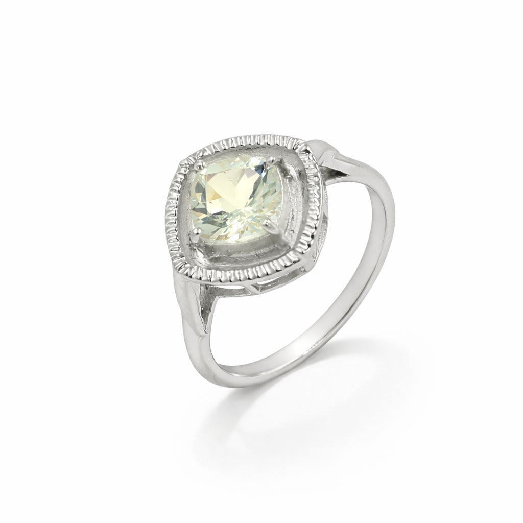 Yellow Aquamarine Cushion Cut Rope Design Designer Ring in 925 Sterling Silver