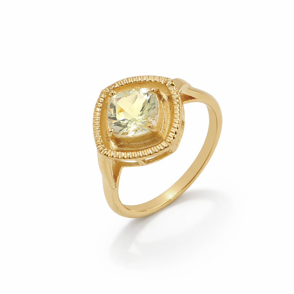 Yellow Aquamarine Cushion Cut Rope Design Designer Ring in 925 Sterling Silver