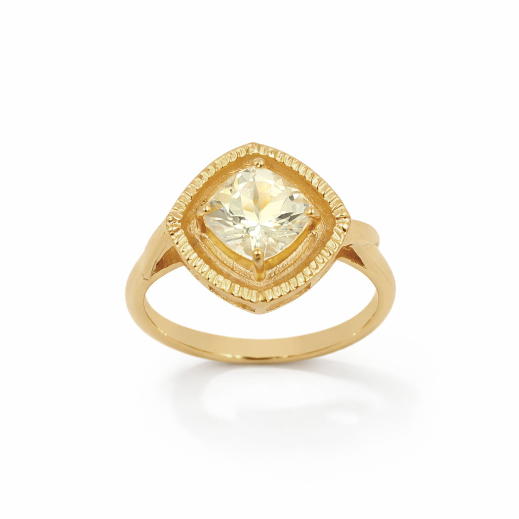 Yellow Aquamarine Cushion Cut Rope Design Designer Ring in 925 Sterling Silver