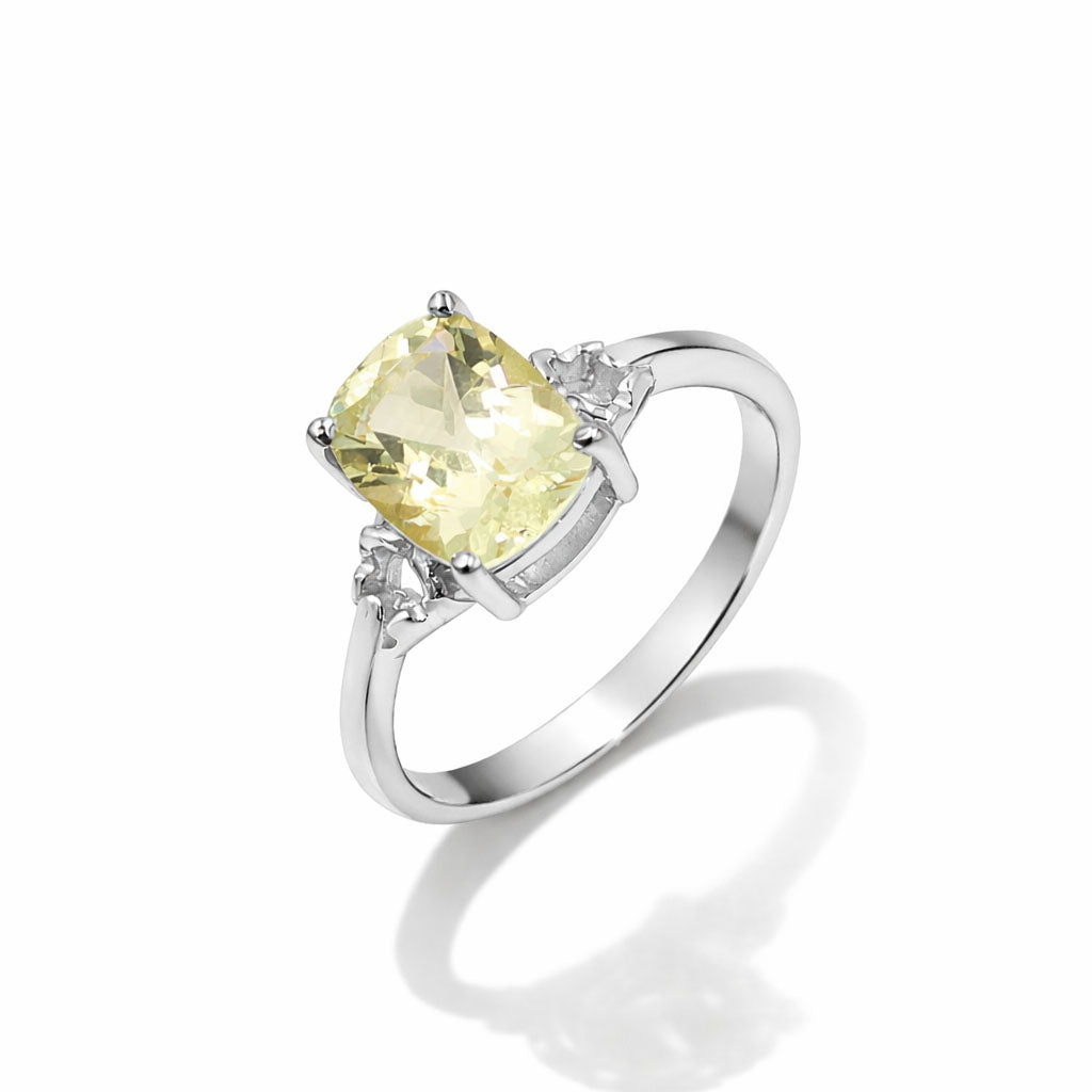 Yellow Aquamarine Cushion Cut Prong Set Designer Ring in 925 Sterling Silver