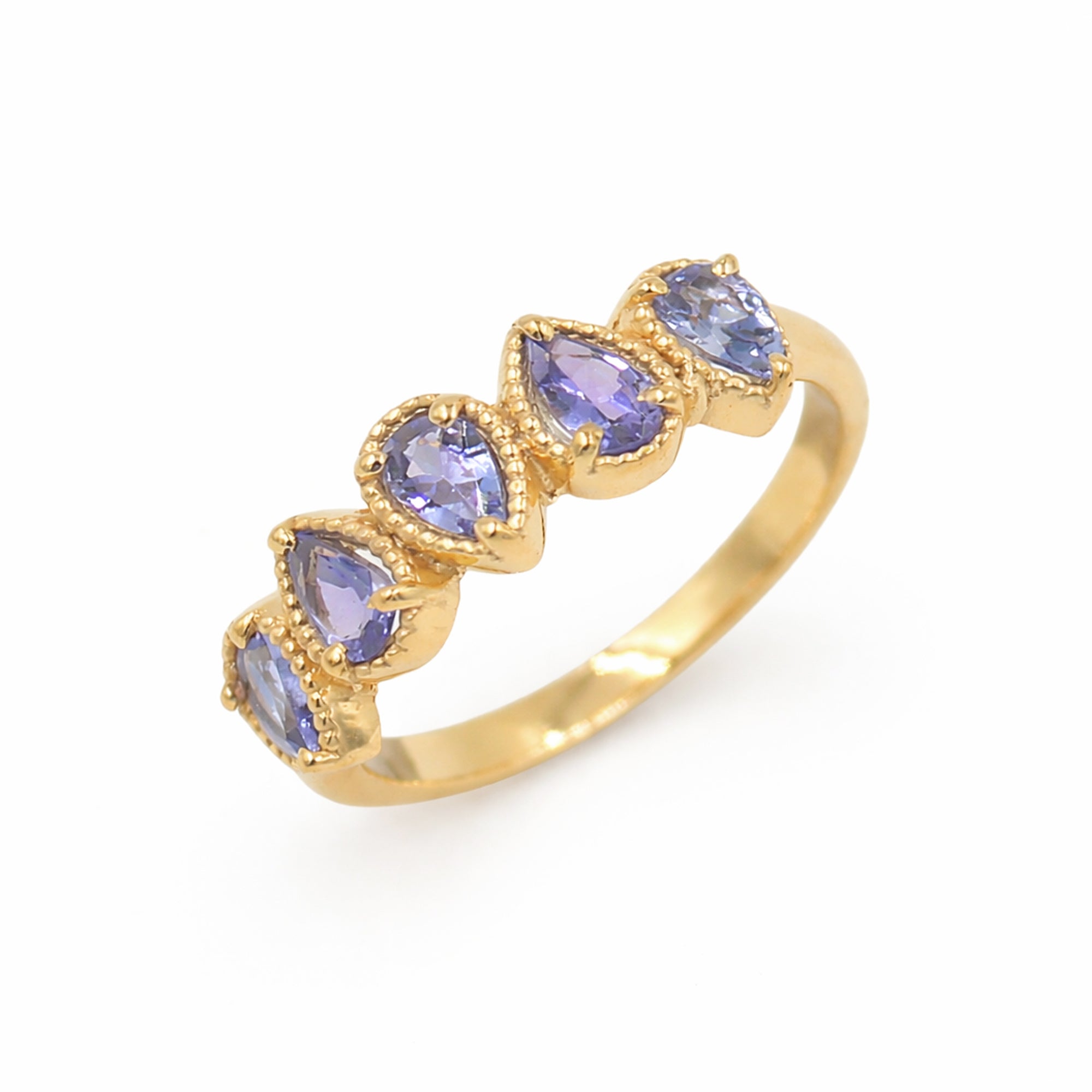 Five Pear Tanzanite Cluster Ring in 925 Silver