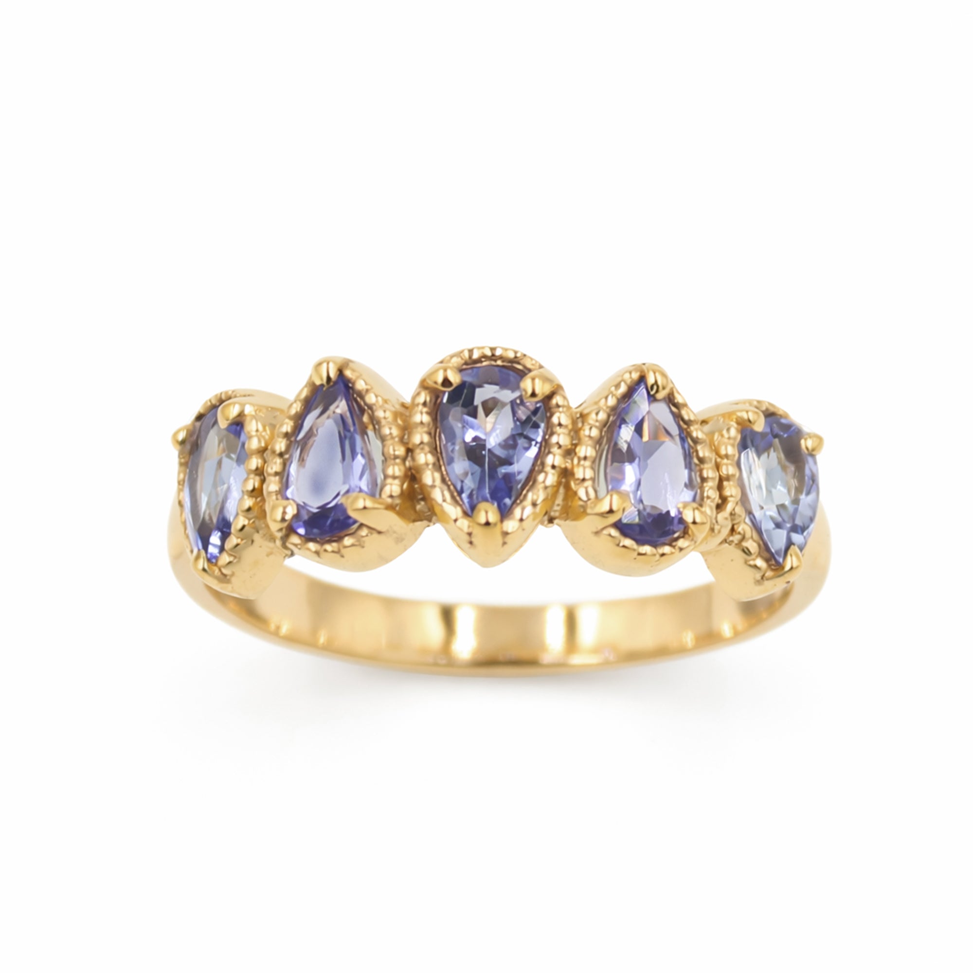 Five Pear Tanzanite Cluster Ring in 925 Silver