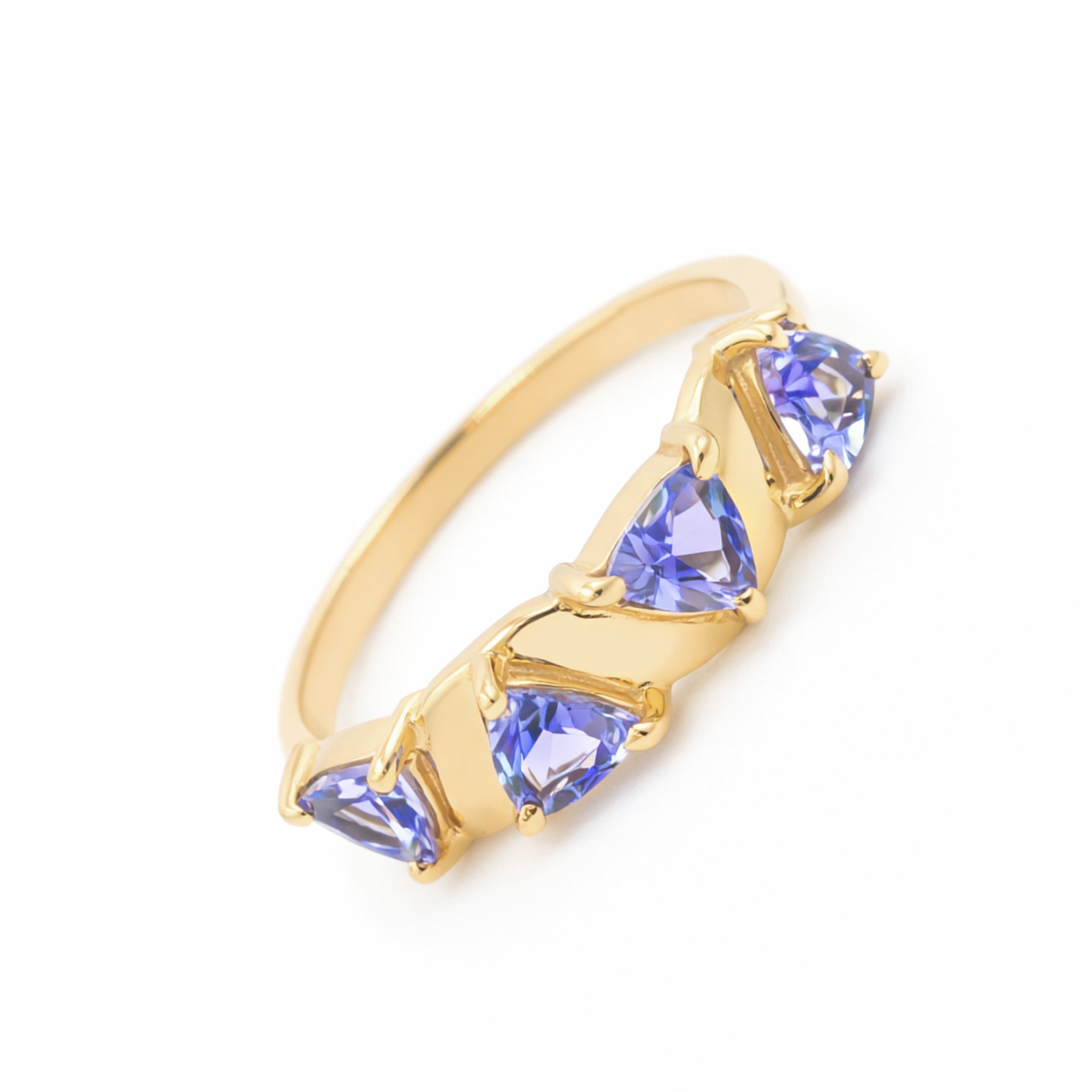 Blue Quad Trillion Tanzanite Ring in 925 Sterling Silver Abstract Designer Statement Ring