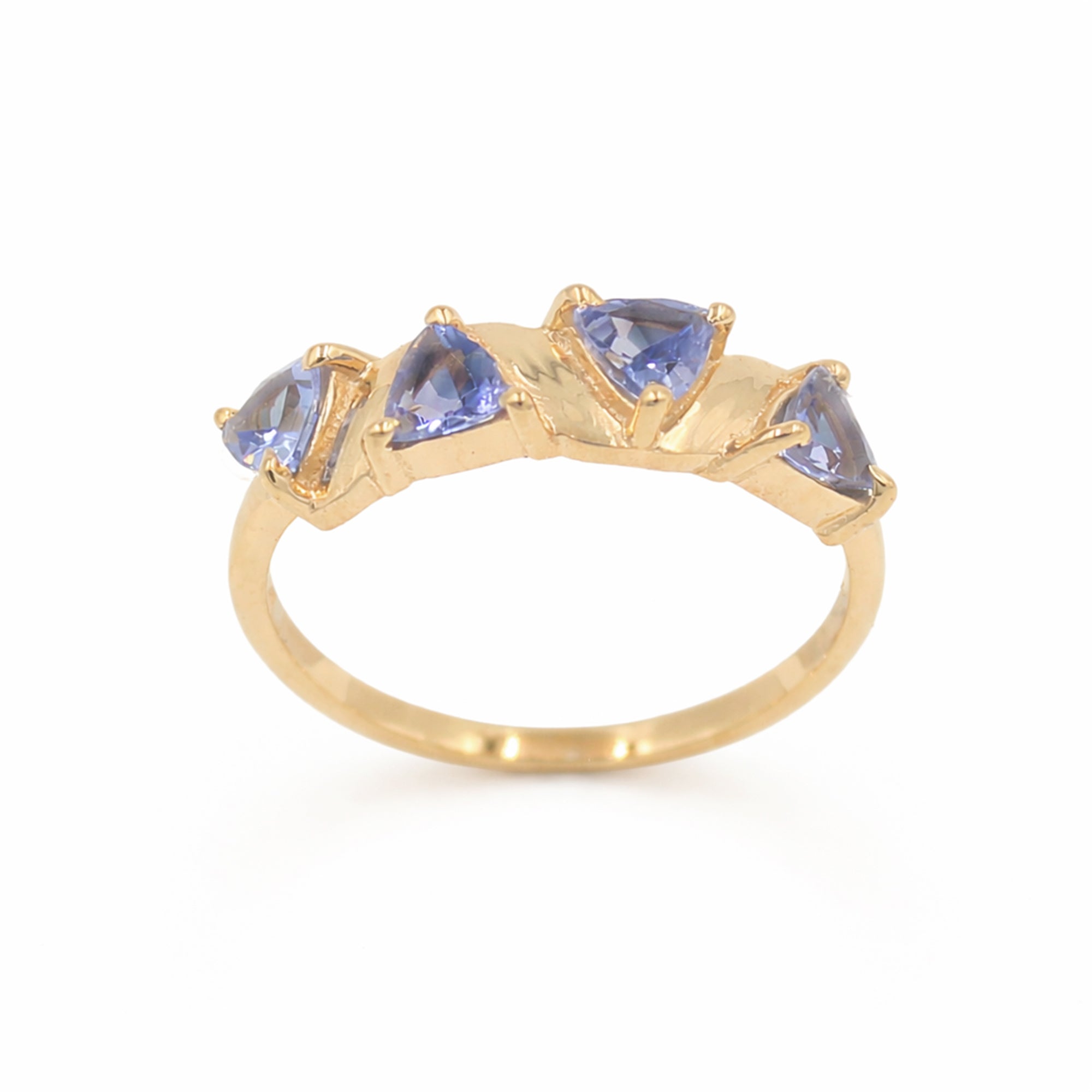 Blue Quad Trillion Tanzanite Ring in 925 Sterling Silver Abstract Designer Statement Ring