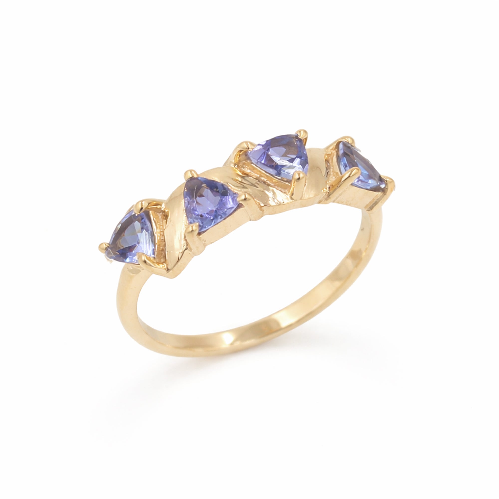 Blue Quad Trillion Tanzanite Ring in 925 Sterling Silver Abstract Designer Statement Ring