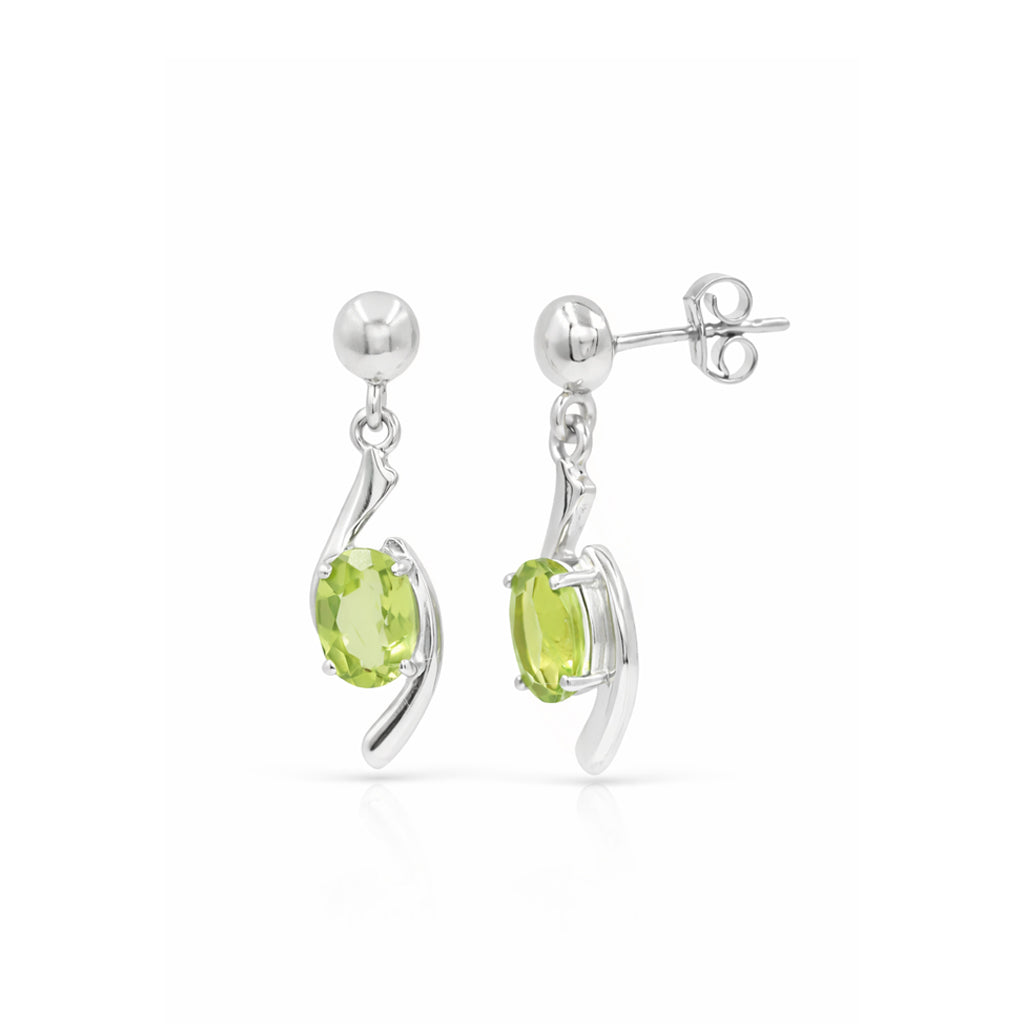 Peridot Oval Drop Earrings Artistic Curve Design in 925 Silver