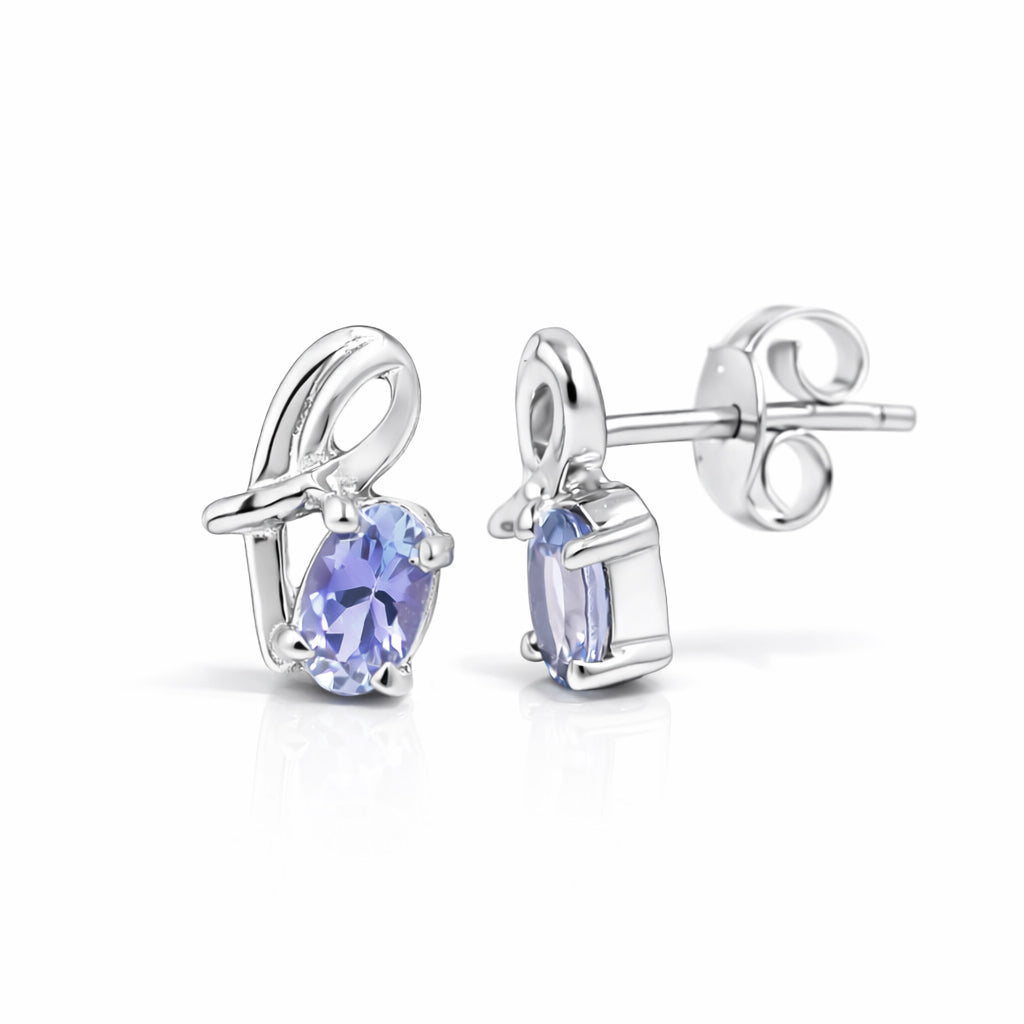 Oval Tanzanite Post Earrings in 925 Silver Gold Plated