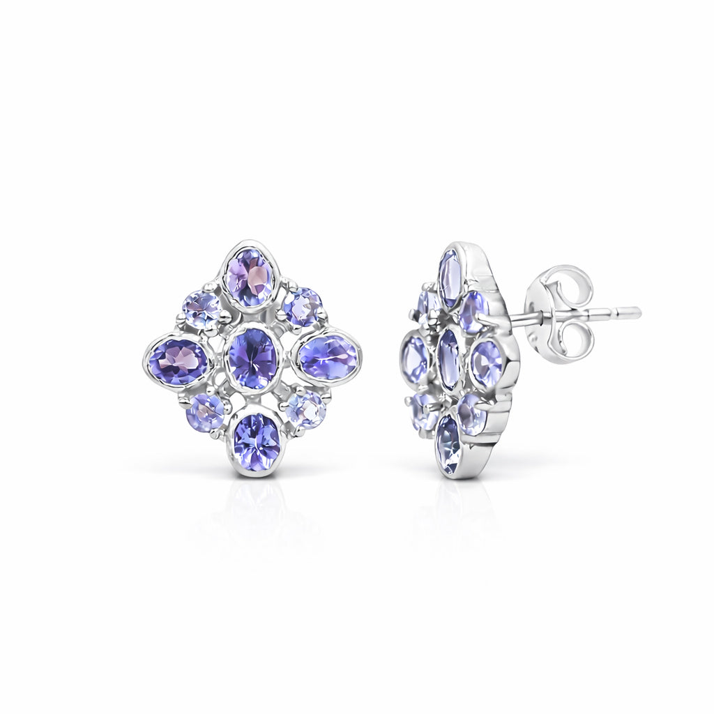 Forget-Me-Not Inspired Tanzanite Flower Stud Earrings in 925 Silver