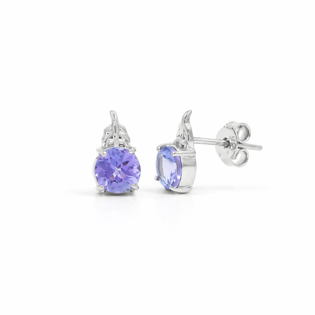 Round Tanzanite Designer Stud Earrings in 925 Silver