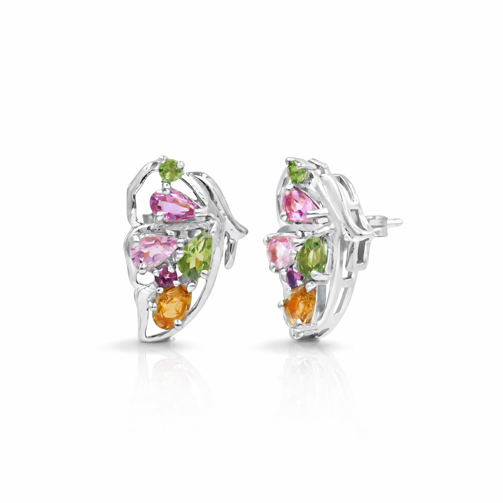 Butterfly Inspired Multi Tourmaline Stud Earrings in 925 Silver