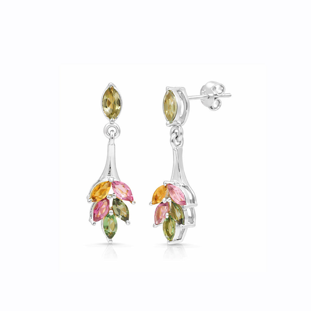 Multi Tourmaline Marquise Drop Earrings in 925 Silver