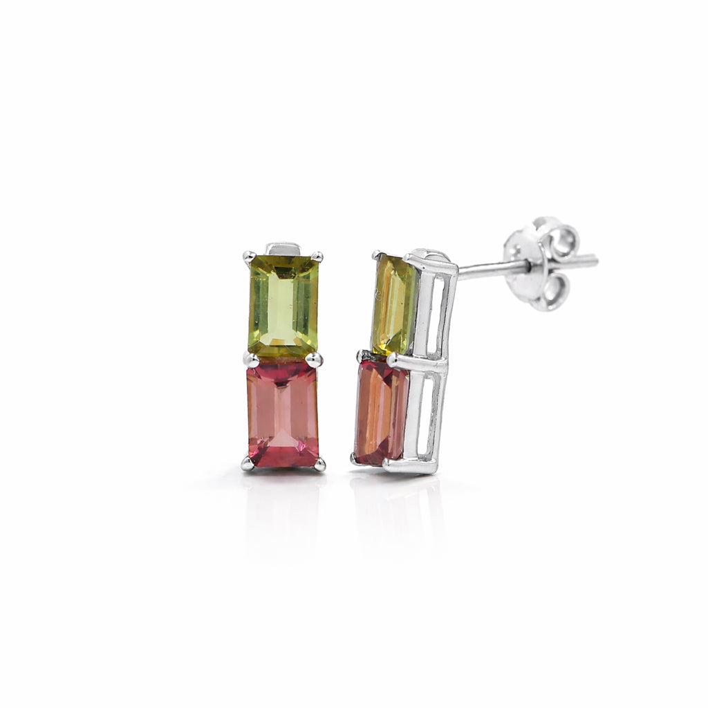 Multi Tourmaline Two Octagon Cut Designer Earrings
