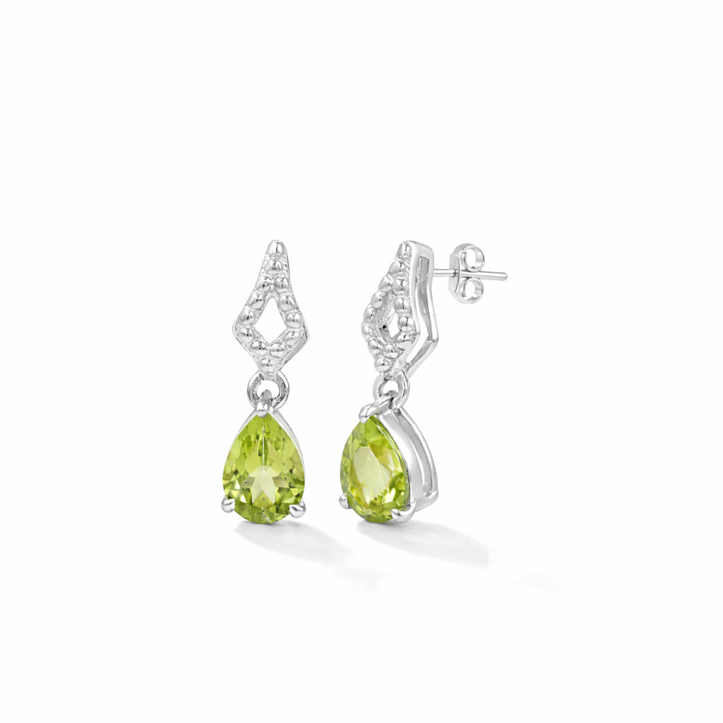 Peridot Pear Drop Earrings Delta Geometry Design in 925 Silver