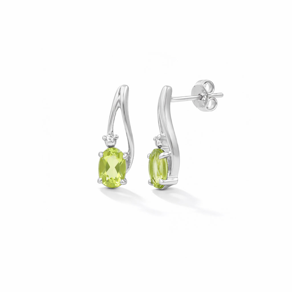 Modern Oval Peridot Designer Stud Earrings in 925 Silver