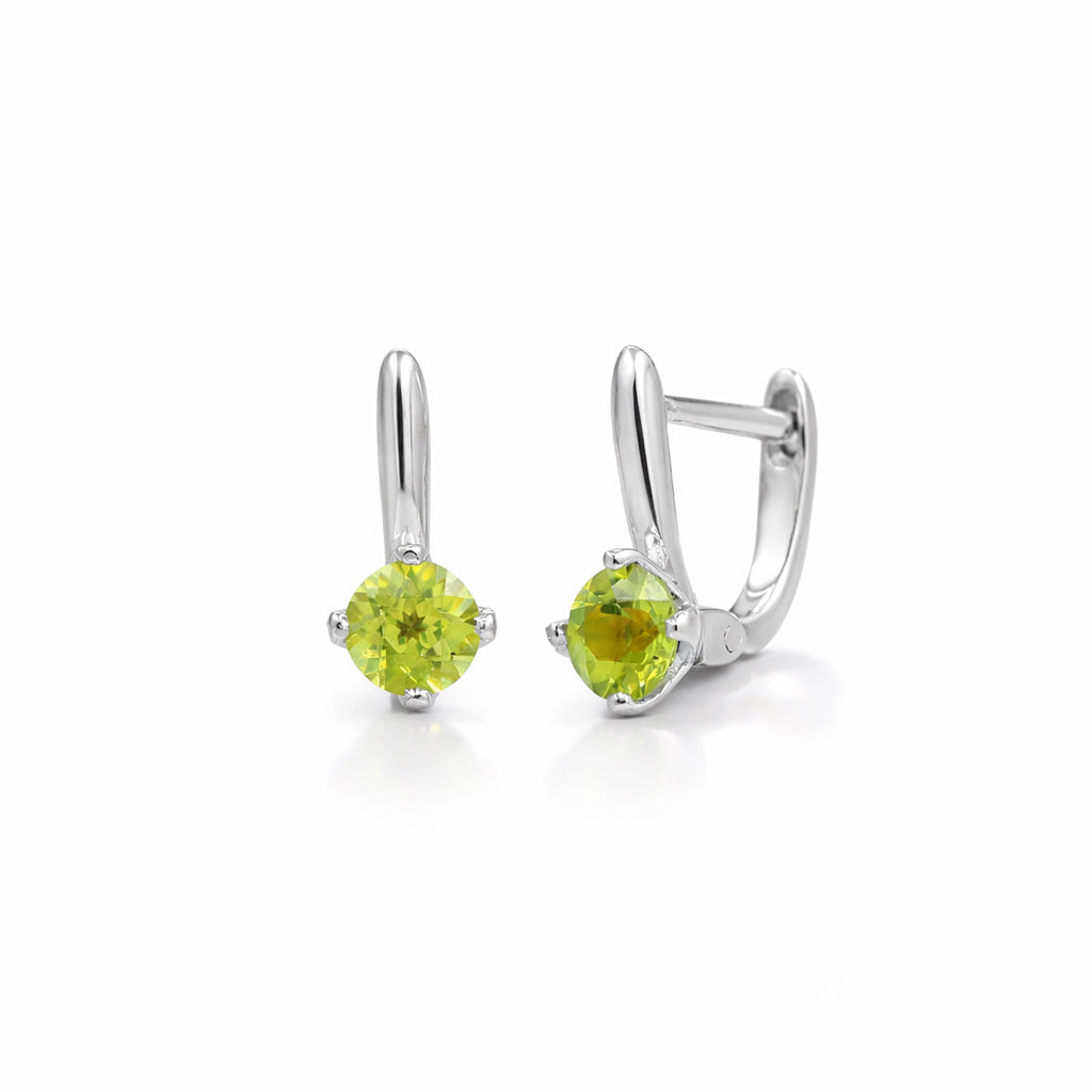 Round Peridot Huggie Earrings with Jacket Lock in 925 Silver