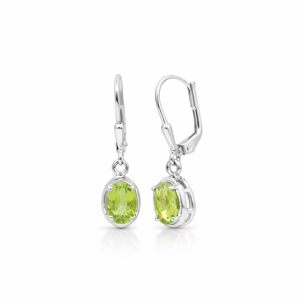 Oval Peridot Leverback Drop Earrings in 925 Silver