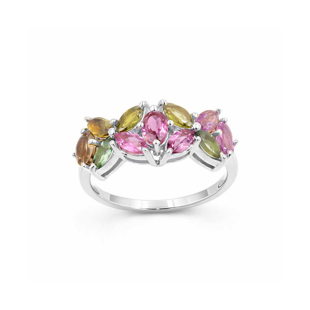 Multi Tourmaline Vintage Marquise Ring in 925 Sterling Silver