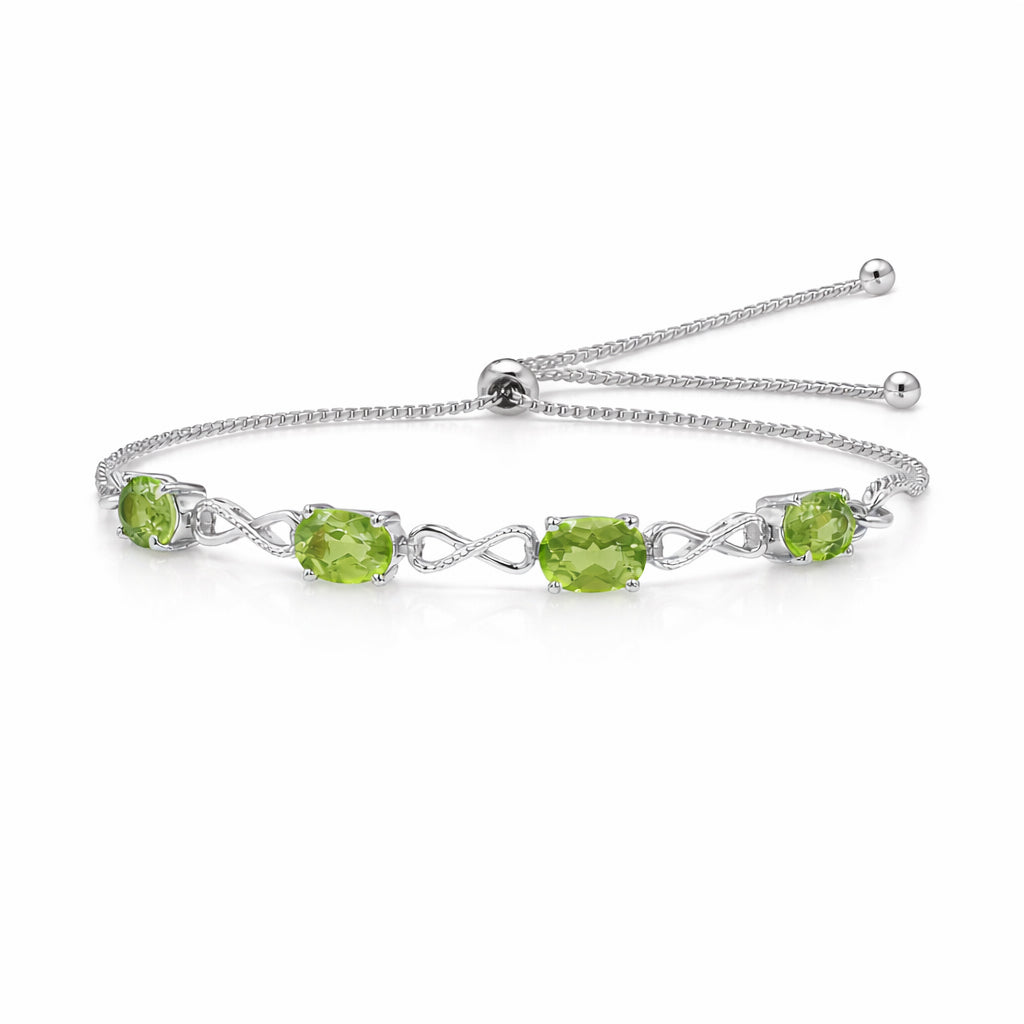 Infinity Peridot Adjustable Bracelet in 925 Silver