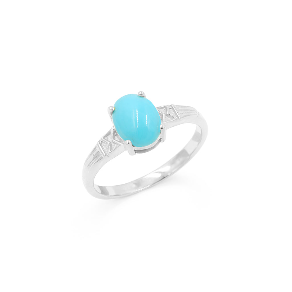 Turquoise Oval Cabochon Ring 925 Silver Cross Brand Design