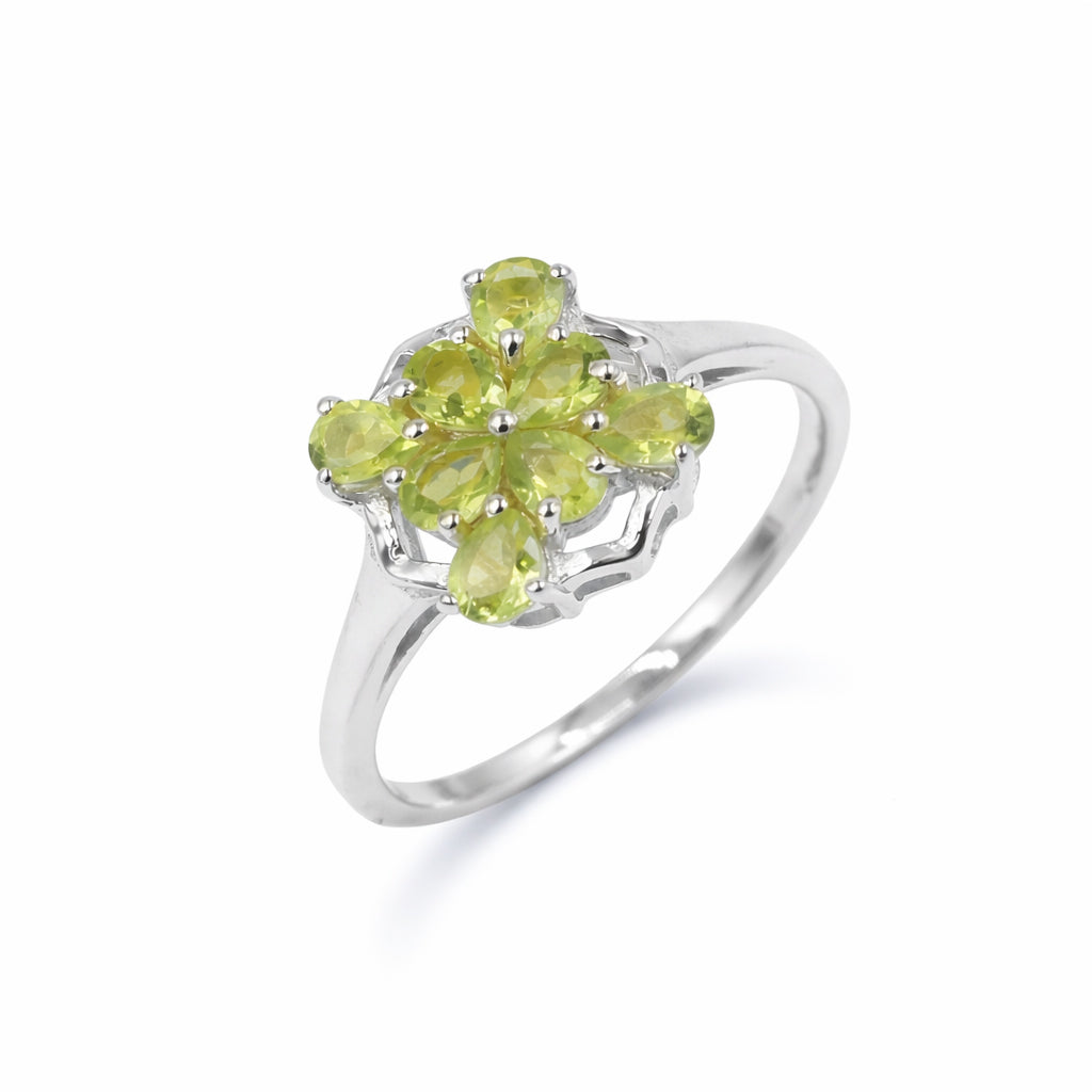 Silver 925 Green Hellebore Peridot Ring 8 Pear Stone Floral Design