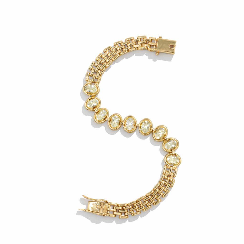 Yellow Aquamarine Oval Stone Mesh Chain Bracelet in 925 Silver