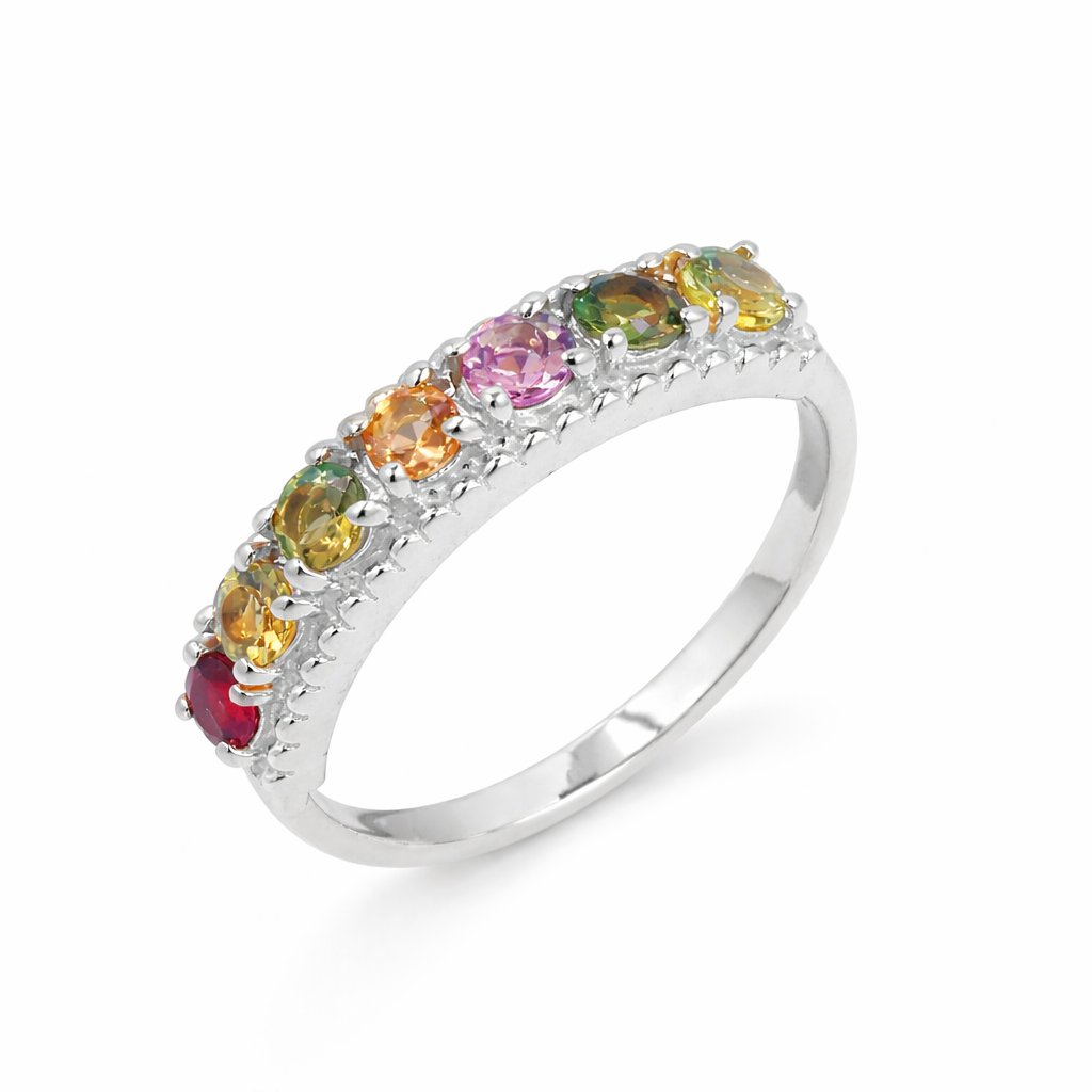 Multi Tourmaline Seven Stone Half-Eternity Ring in 925 Silver