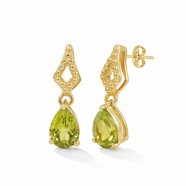 Peridot Pear Drop Earrings Delta Geometry Design in 925 Silver