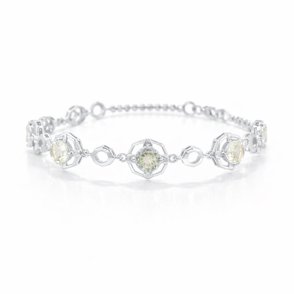 Yellow Aquamarine Octagon Charm Prong Set Bracelet in 925 Silver