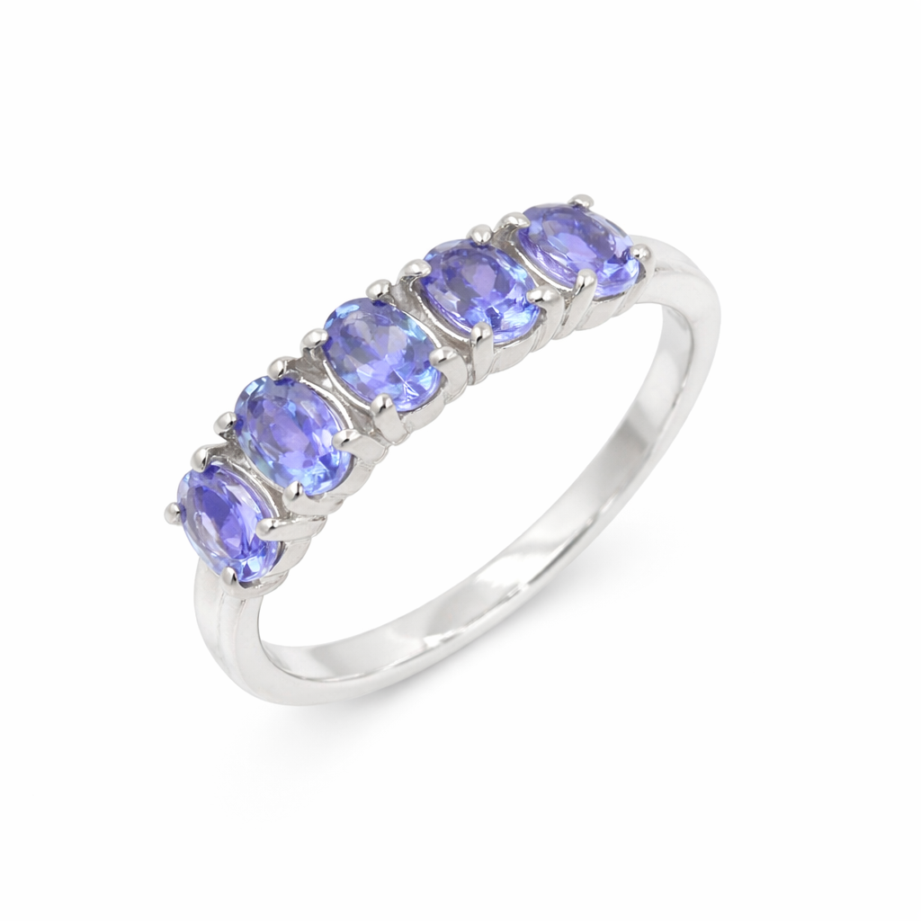 Five Stages Blue Tanzanite Oval Ring in 925 Silver