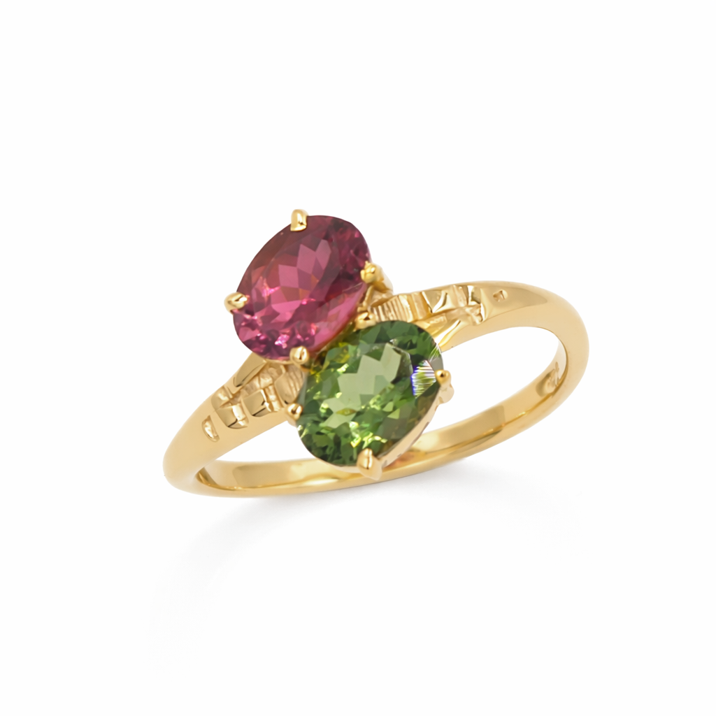 Multi Tourmaline Toi et Moi Ring in 925 Sterling Silver
