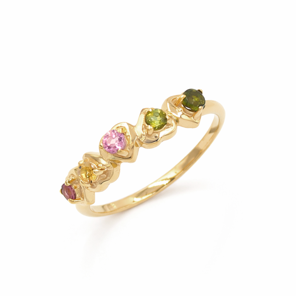 Multi Tourmaline Five Stone Heart Band Ring in 925 Sterling Silver