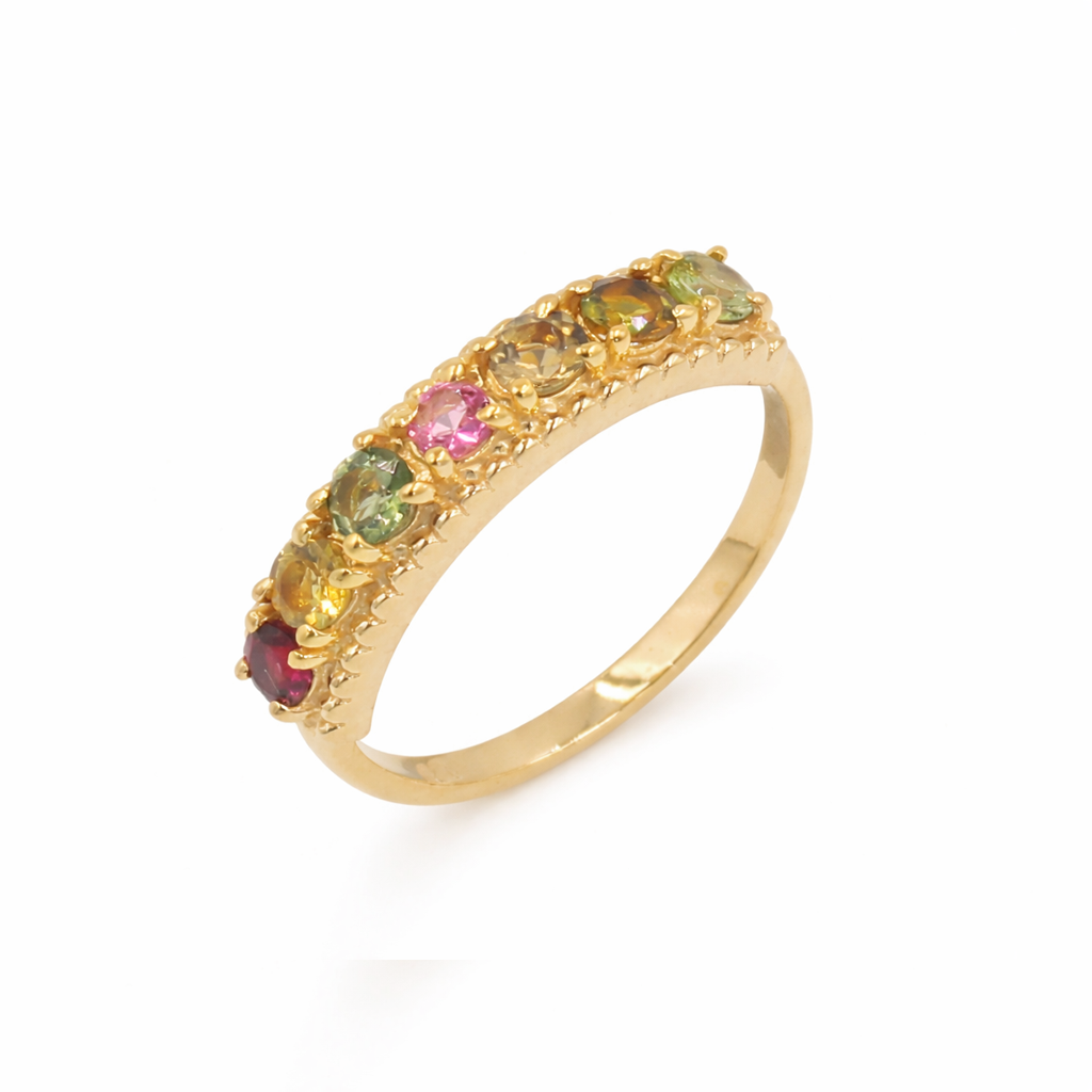 Multi Tourmaline Seven Stone Half-Eternity Ring in 925 Silver