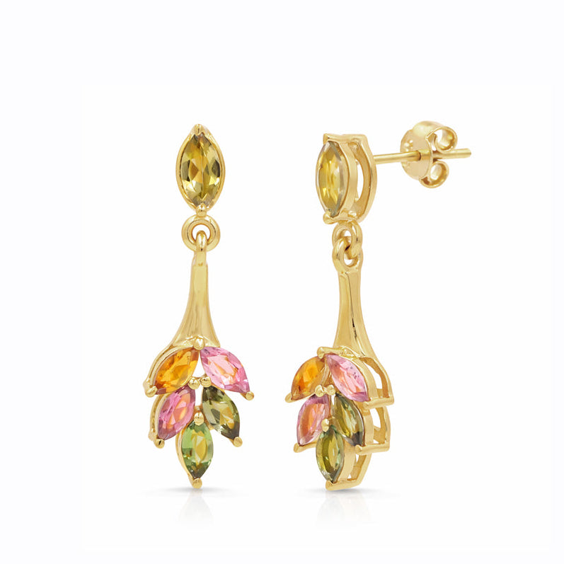 Multi Tourmaline Marquise Drop Earrings in 925 Silver